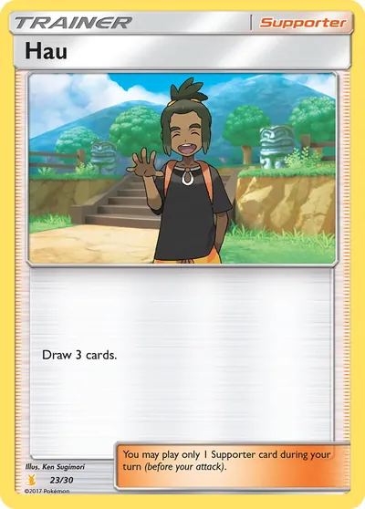 Hau - Sun & Moon Trainer Kit: Alolan Raichu - ilustração de Ken Sugimori