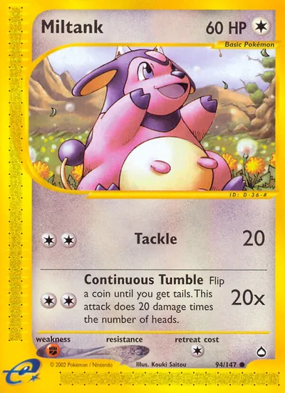 Miltank - Aquapolis - ilustração de Kouki Saitou
