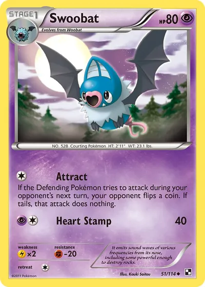 Swoobat - Black & White - ilustração de Kouki Saitou