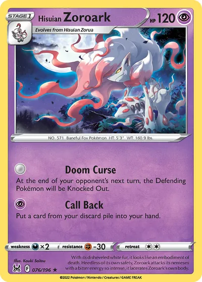 Zoroark de Hisui - Origem Perdida - ilustração de Kouki Saitou