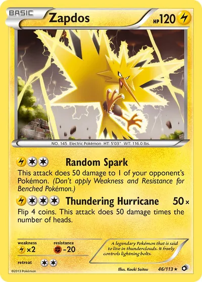 Zapdos - Tesouros Lendários - ilustração de Kouki Saitou