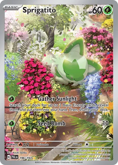 Sprigatito - Evoluções em Paldea - ilustração de Kouki Saitou