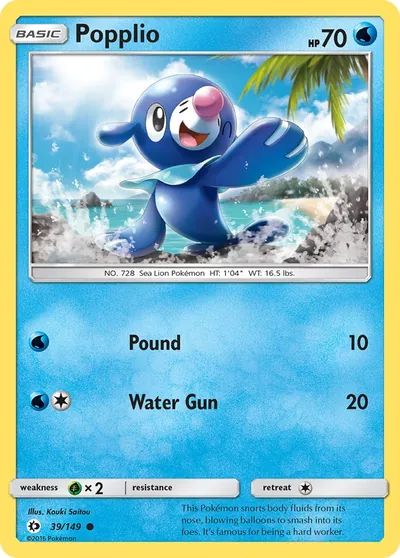 Popplio - Sol e Lua - ilustração de Kouki Saitou