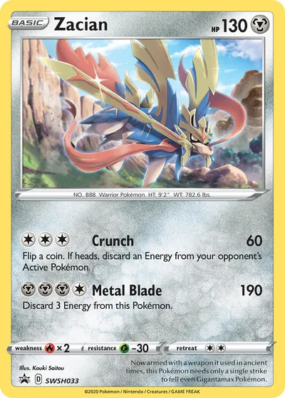 Zacian - Promos de Espada e Escudo - ilustração de Kouki Saitou