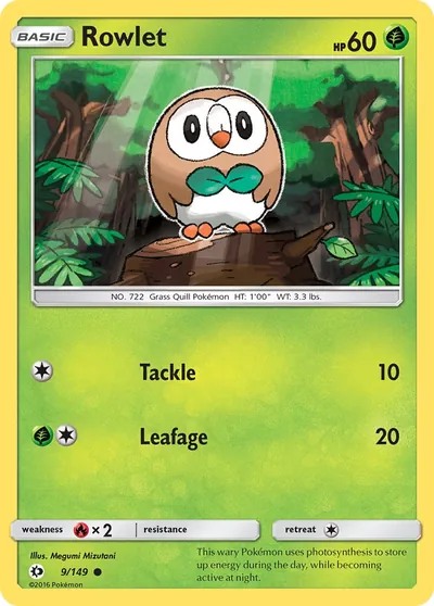 Rowlet - Sol e Lua - ilustração de Megumi Mizutani