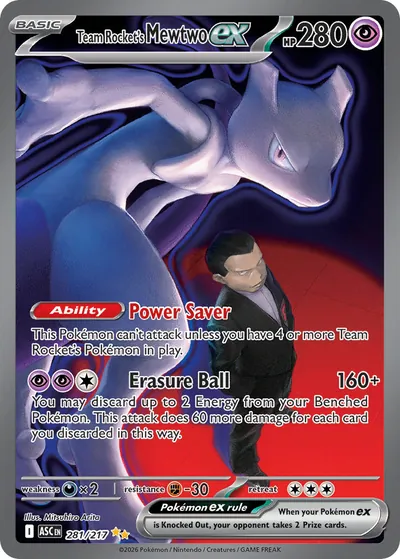 Mewtwo ex da Equipe Rocket - Megaevolução: Heróis Excelsos - ilustração de Mitsuhiro Arita