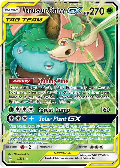 Venusaur e Snivy-GX - Eclipse Cósmico - ilustração de Mitsuhiro Arita