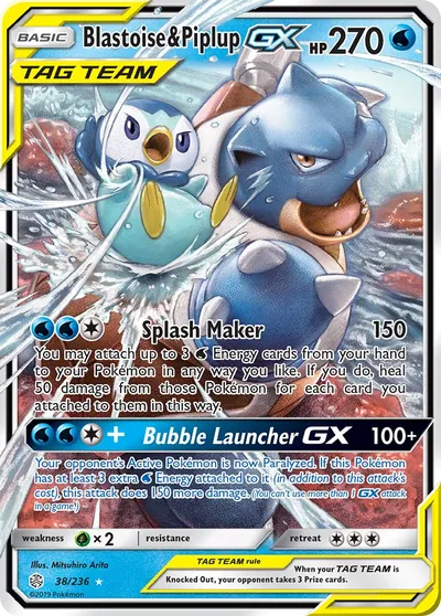Blastoise e Piplup-GX - Eclipse Cósmico - ilustração de Mitsuhiro Arita