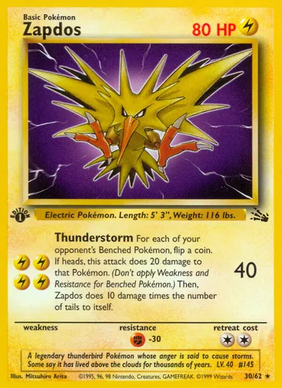Zapdos - Fóssil - ilustração de Mitsuhiro Arita