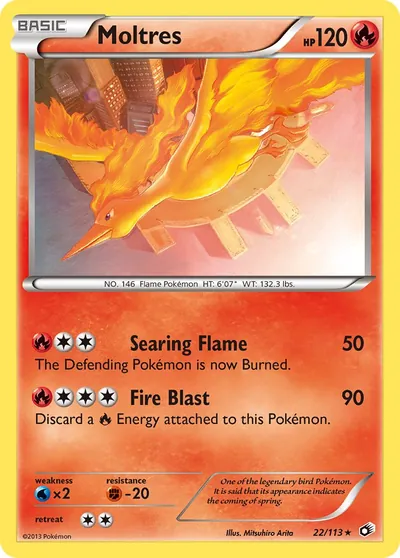 Moltres - Tesouros Lendários - ilustração de Mitsuhiro Arita