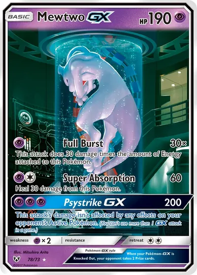 Mewtwo-GX - Lendas Luminescentes - ilustração de Mitsuhiro Arita