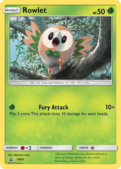 Rowlet - Promos de Sol e Lua - ilustração de Mitsuhiro Arita