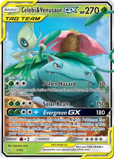 Celebi e Venusaur-GX - União de Aliados - ilustração de Mitsuhiro Arita