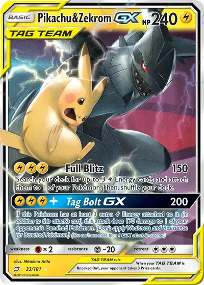 Pikachu e Zekrom-GX - União de Aliados - ilustração de Mitsuhiro Arita