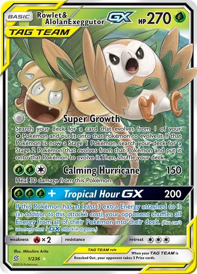 Rowlet e Alolan-Exeggutor-GX - Sintonia Mental - ilustração de Mitsuhiro Arita