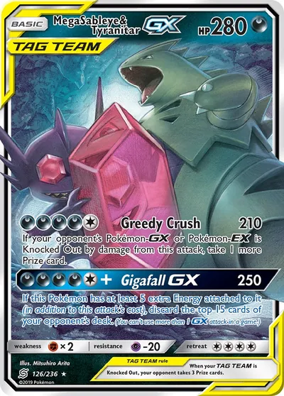 Mega Sableye e Tyranitar-GX - Sintonia Mental - ilustração de Mitsuhiro Arita