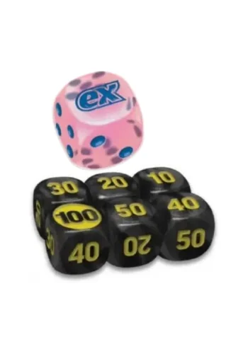 Conjunto com sete dados Marcadores D6 - Caos Ascendente - Preto e Rosa