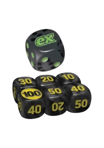 Conjunto com sete dados Marcadores D6 - Equilibrio Perfeito - Preto e Verde