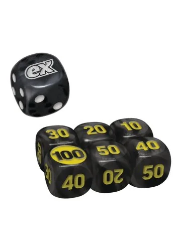 Conjunto com sete dados Marcadores D6 - Escuridão Absoluta - Preto e Branco