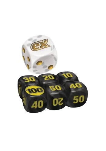 Conjunto com sete dados Marcadores D6 - Caixa Treinador Avançado Megaevolução - Mega Gardevoir - Branco e Amarelo