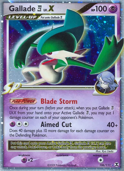 Gallade 4 LV.X - Rising Rivals - ilustração de Ryo Ueda