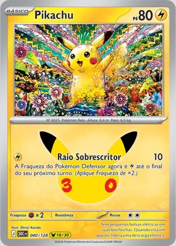 Pikachu 040/128, 30 Pikachu de Celebração de 30 Anos