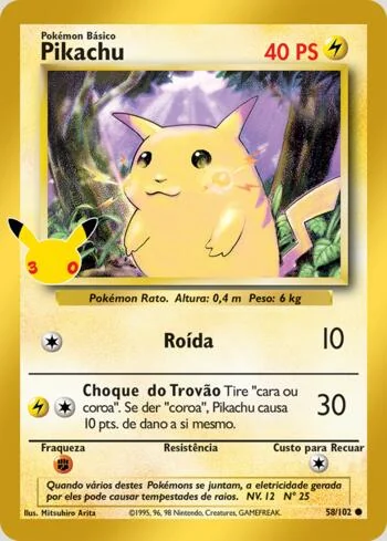Pikachu 58/102, reimpressão da Coleção Clássica de Celebração de 30 Anos