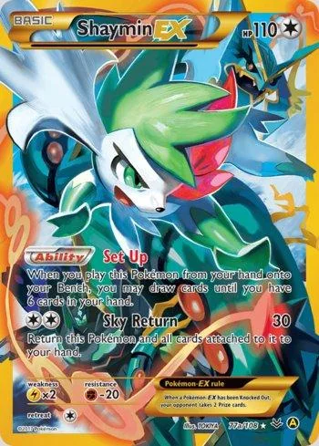 Shaymin-EX 77a/108 de Céus Estrondosos, com Zygarde Completo e Mega Rayquaza escondidos na arte