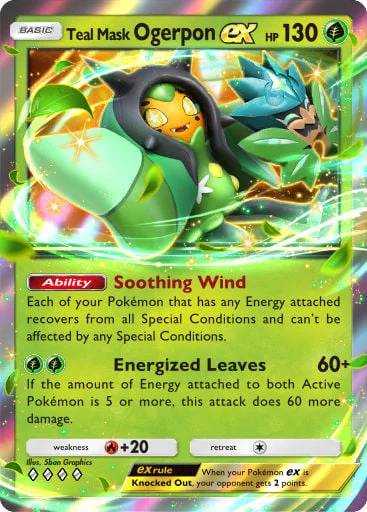 Teal Mask Ogerpon ex 028/429, carta do Pacote Deluxe Mega (Pokémon TCG Pocket)