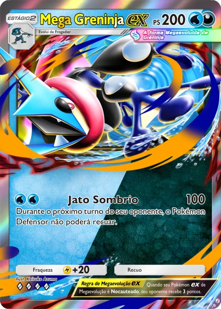 Carta Mega Greninja ex da Fusão Dupla, de tipos Água e Escuridão, com 4 diamantes