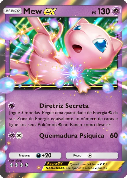 Carta Mew ex da Fusão Dupla, de tipo Psíquico, com 4 diamantes