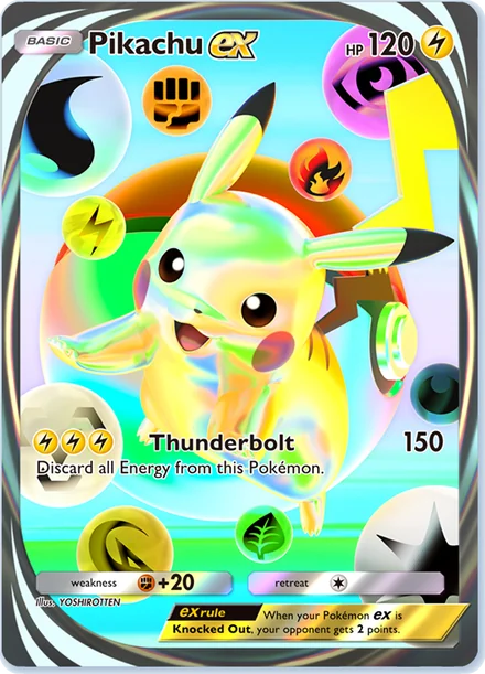 Carta imersiva Pikachu ex de YOSHIROTTEN, em inglês, recompensa das Missões Pika! Pika! Pikachu!