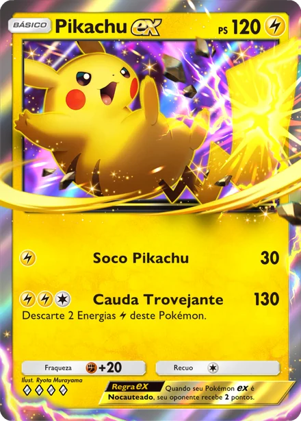 Carta Pikachu ex da Fusão Dupla, de tipo Elétrico, com 4 diamantes