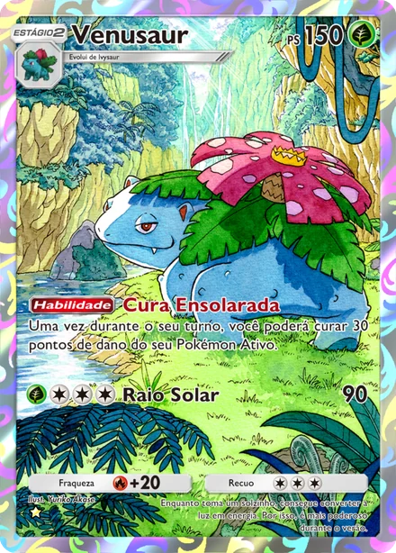 Carta Venusaur da Fusão Dupla, de tipo Planta, com 1 estrela e ilustração na carta inteira