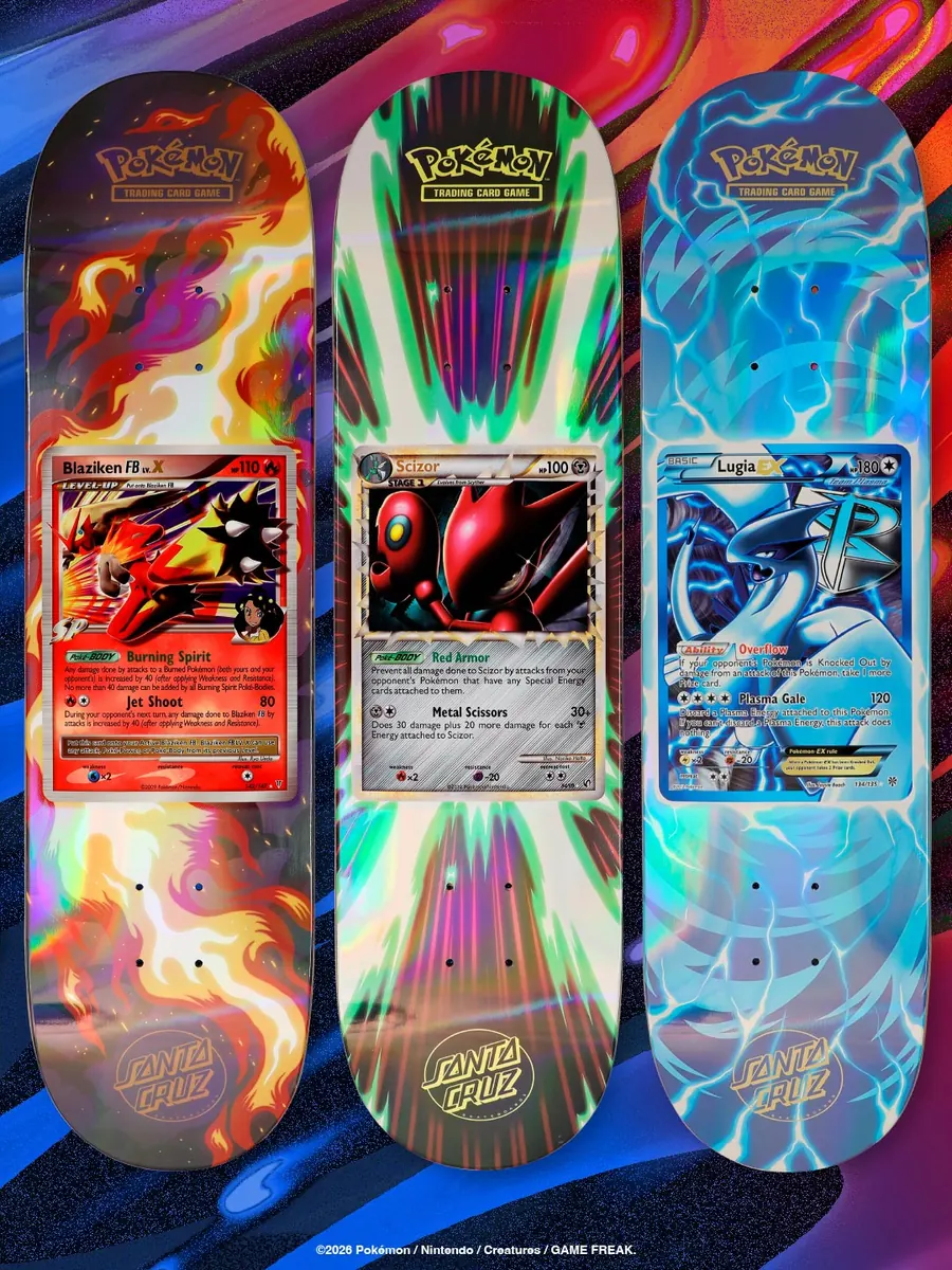 Shapes Santa Cruz x Pokémon TCG do Blaziken FB LV.X, do Scizor Prime e do Lugia-EX