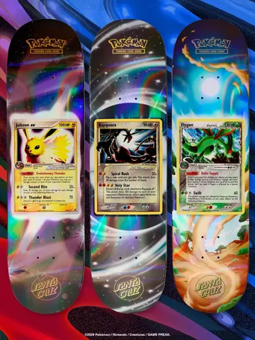 Shapes Santa Cruz x Pokémon TCG do Jolteon ex, do Rayquaza Star e do Flygon