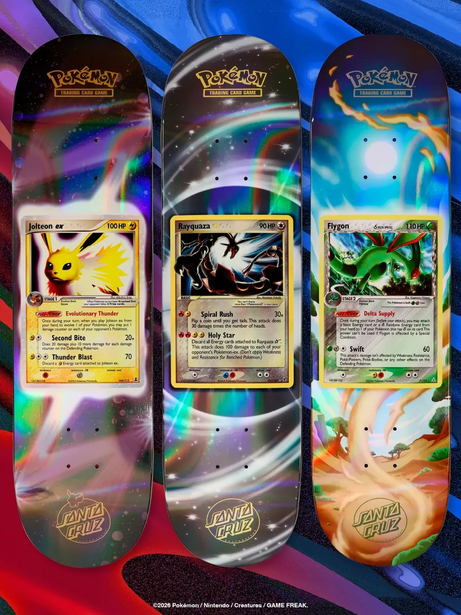 Shapes Santa Cruz x Pokémon TCG do Jolteon ex, do Rayquaza Star e do Flygon