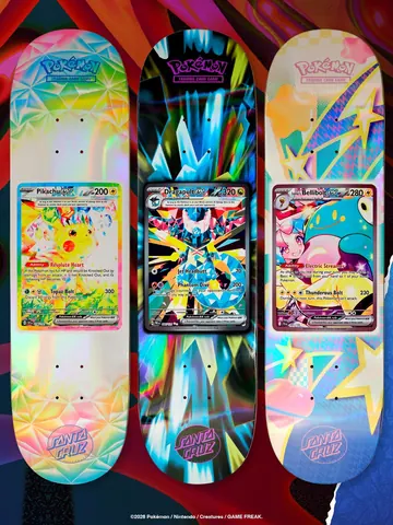 Shapes Santa Cruz x Pokémon TCG do Pikachu ex, do Dragapult ex e do Bellibolt ex da Kissera