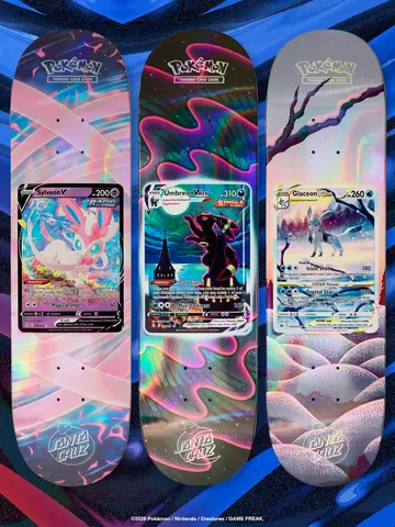 Shapes Santa Cruz x Pokémon TCG do Sylveon V, do Umbreon VMAX e do Glaceon VSTAR