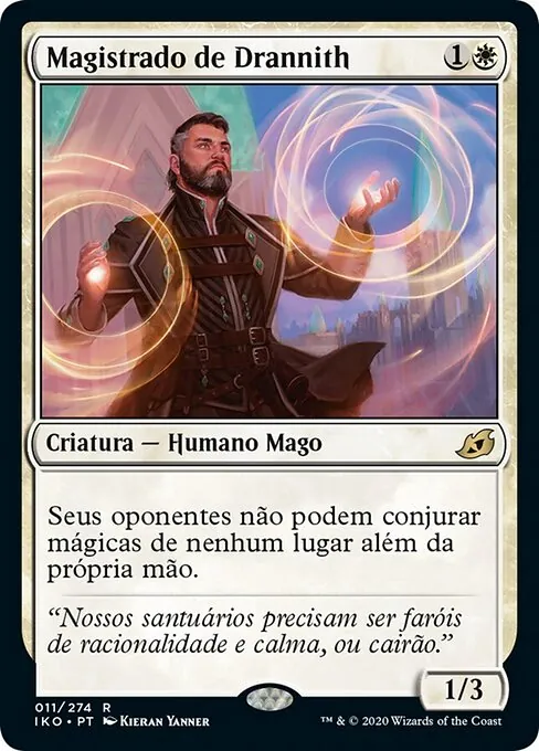Carta Magistrado de Drannith de Magic, criatura que impede oponentes de conjurar fora da mão